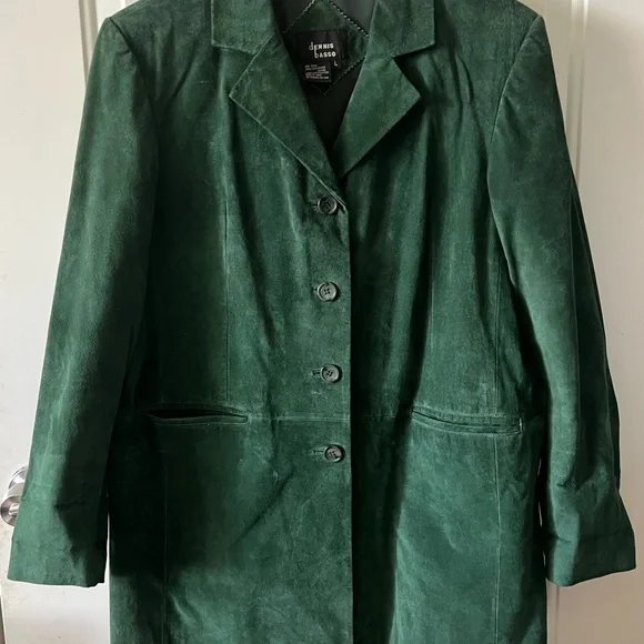 Dennis Basso Green 100% Leather Suede Jacket Sz L. - Picture 2 of 14
